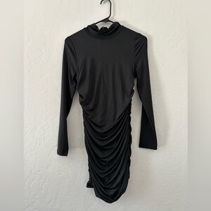 Black Mini Bodycon Dress: Longsleeves, high neck collar
